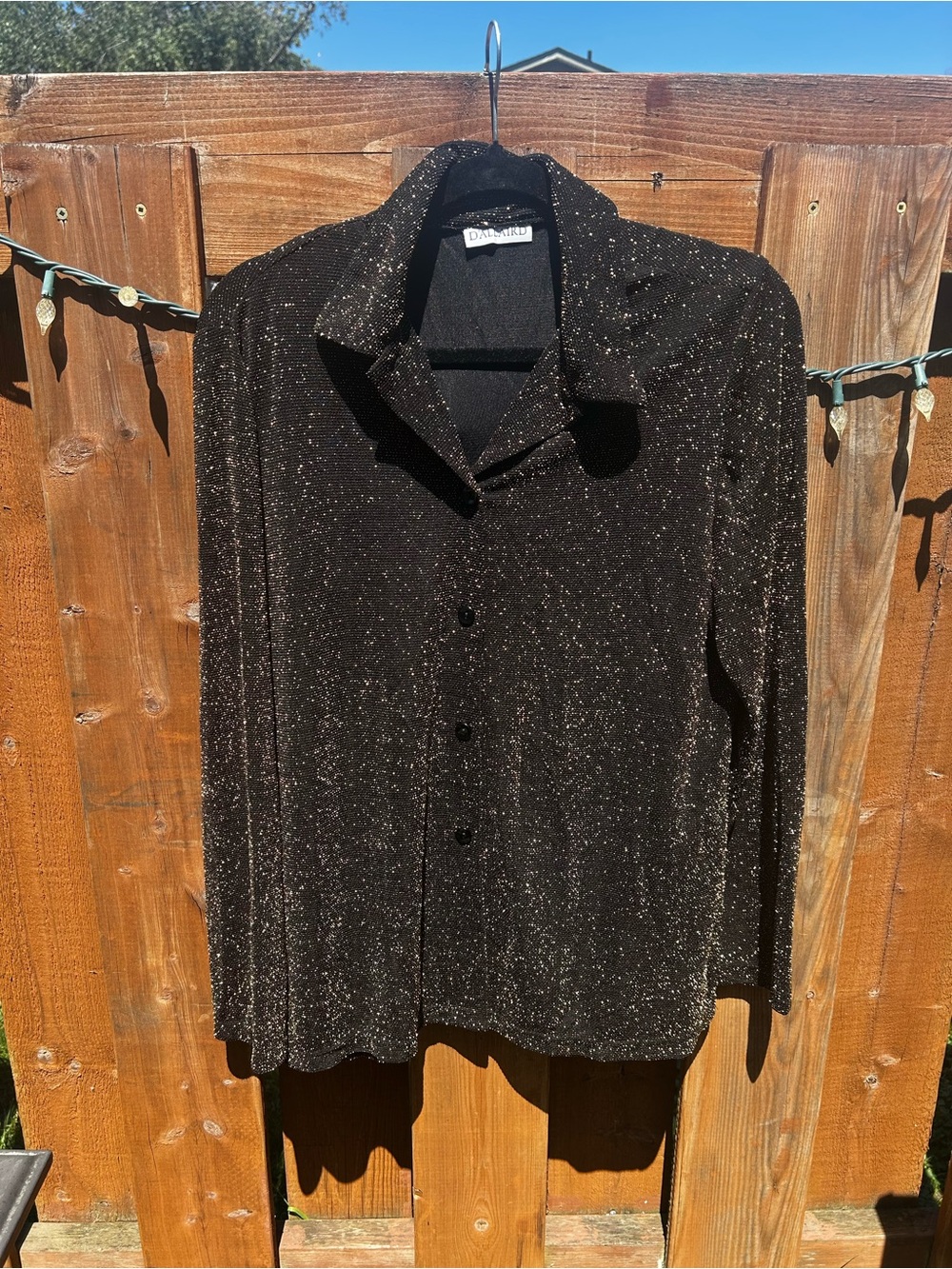 Vintage Black Metallic Sparkle Button-Up Blouse